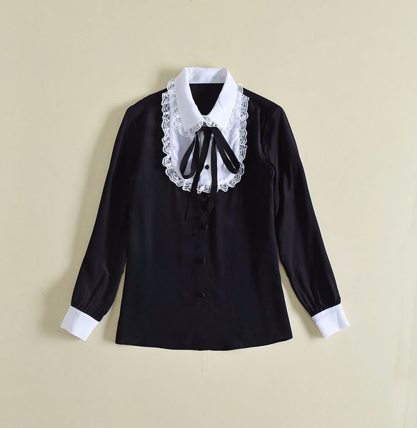 2018 spring brand same style shirts black silk long sleeve regular pure color fashion lapel neck women prom shirts jq, White
2018 spring brand same style shirts black silk long sleeve regular pure color fashion lapel neck women prom shirts jq, White