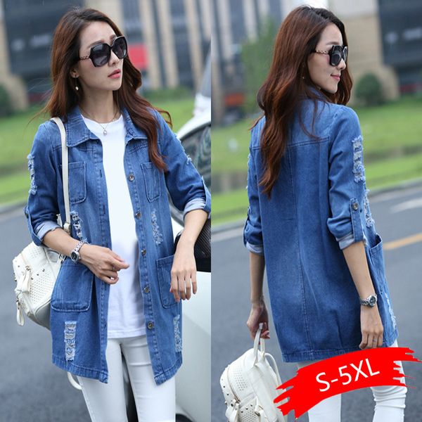 women jeans jacket long denim coat hole ripped denim jacket femme elegant vintage jean jackets outwear casacos feminino, Black
women jeans jacket long denim coat hole ripped denim jacket femme elegant vintage jean jackets outwear casacos feminino, Black