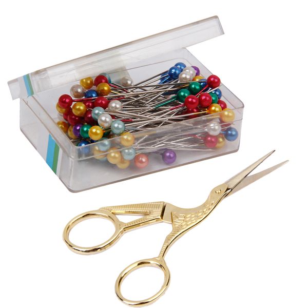 80pcs colorful pearl head dressmaking sewing pins & 1pc vintage sissor craft, Black 
80pcs colorful pearl head dressmaking sewing pins & 1pc vintage sissor craft, Black