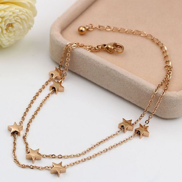 charm bracelets moikama highly polished beautiful double chain star bracelet titanium steel jewelry women's gift wholesale, Golden;silver
charm bracelets moikama highly polished beautiful double chain star bracelet titanium steel jewelry women's gift wholesale, Golden;silver