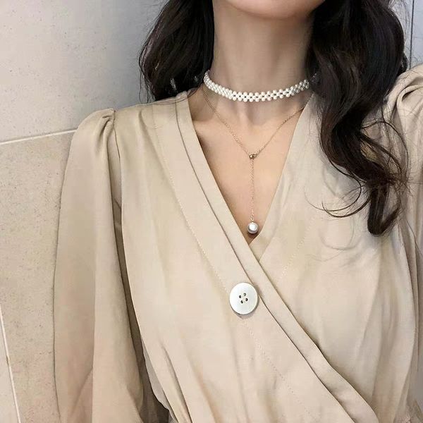 chains neck chain female short clavicle net red fairy small with pearl double temperament necklace retro long, Silver
chains neck chain female short clavicle net red fairy small with pearl double temperament necklace retro long, Silver