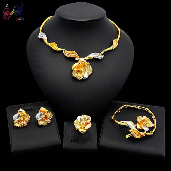yulaili valentine's day jewellery gift tricolor flower shape necklace earrings bracelet ring classic party jewelry sets, Black
yulaili valentine's day jewellery gift tricolor flower shape necklace earrings bracelet ring classic party jewelry sets, Black