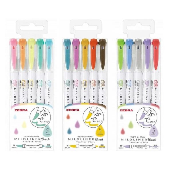 2020 New 5 Colors Zebra Mildliner Brush Pen Set Wft8 Double Sided Water-based Highlighter Marker Pen Journal Supplies