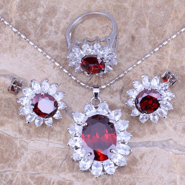 red garnet white cz silver plated jewelry sets earrings pendant ring size 6 / 7 / 8 9 10 s0059
red garnet white cz silver plated jewelry sets earrings pendant ring size 6 / 7 / 8 9 10 s0059