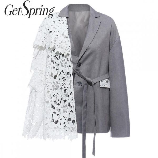 getspring women blazer lace patchwork irregular women blazers jackets color matching asymmetry bandage suit blazers 2020 fashion, White;black
getspring women blazer lace patchwork irregular women blazers jackets color matching asymmetry bandage suit blazers 2020 fashion, White;black