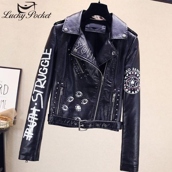 Women Spring New Black Lapel PU Leather Coat Ladies Plus Size Letter Print Rivet Sashes Zippers Jacket Loose Outerwear ZY427
Women Spring New Black Lapel PU Leather Coat Ladies Plus Size Letter Print Rivet Sashes Zippers Jacket Loose Outerwear ZY427