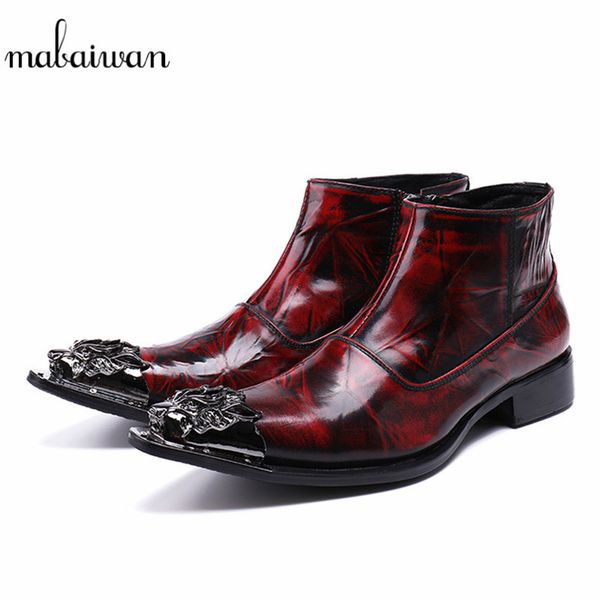 boots mabaiwan fashion casual shoes genuine leather men ankle slipper metal pointed toe zipper cowboy, Black
boots mabaiwan fashion casual shoes genuine leather men ankle slipper metal pointed toe zipper cowboy, Black