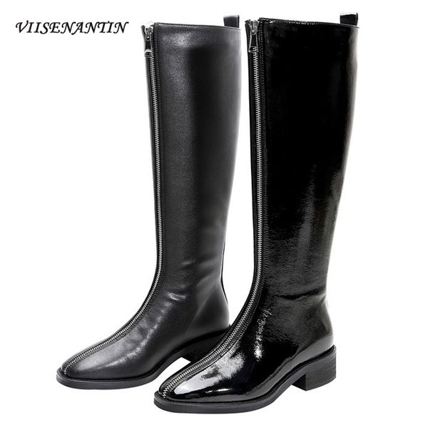 bright leather front zipper mid-calf long knight boots women's autumn and winter new medium thick heel real leather shoes ladies, Black
bright leather front zipper mid-calf long knight boots women's autumn and winter new medium thick heel real leather shoes ladies, Black