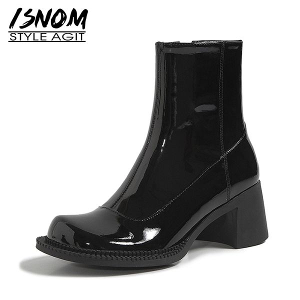 boots isnom 2021 big square toe ankle women patent genuine leather booties chunky heel shoes lady med heels autumn boot, Black
boots isnom 2021 big square toe ankle women patent genuine leather booties chunky heel shoes lady med heels autumn boot, Black