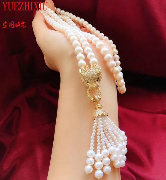 natural 8-9mm white freshwater pearl necklace leopard head inlay zircon 5-6mm tassel sweater chain jewelry, Silver
natural 8-9mm white freshwater pearl necklace leopard head inlay zircon 5-6mm tassel sweater chain jewelry, Silver