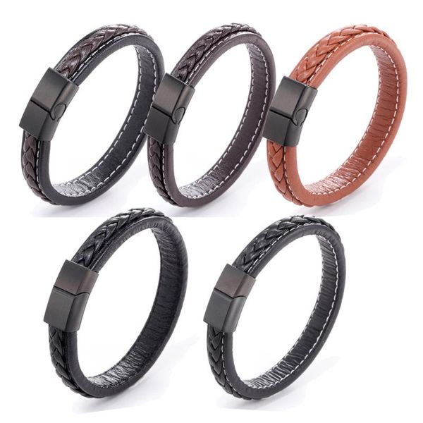 fashion simple leather bracelet for men boy stainless steel magnetic clasp wristband bangle trendy male jewelry gift, Golden;silver
fashion simple leather bracelet for men boy stainless steel magnetic clasp wristband bangle trendy male jewelry gift, Golden;silver