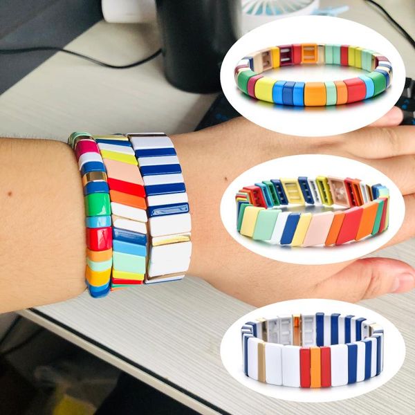 charm bracelets trendy summer enamel colour rainbow colorful fashion bangles for men tile alloy sport bracelet femme 2021, Golden;silver
charm bracelets trendy summer enamel colour rainbow colorful fashion bangles for men tile alloy sport bracelet femme 2021, Golden;silver