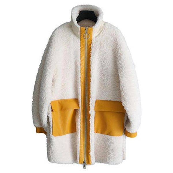 2020 new womens faux fur coat wool coat stand collar long style winter white shearling leather jacket, Black
2020 new womens faux fur coat wool coat stand collar long style winter white shearling leather jacket, Black
