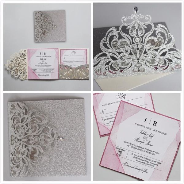 silver laser cut wedding invitation set elegant wedding invite personalized invitation cards with pink liner - set of 50 pcs
silver laser cut wedding invitation set elegant wedding invite personalized invitation cards with pink liner - set of 50 pcs