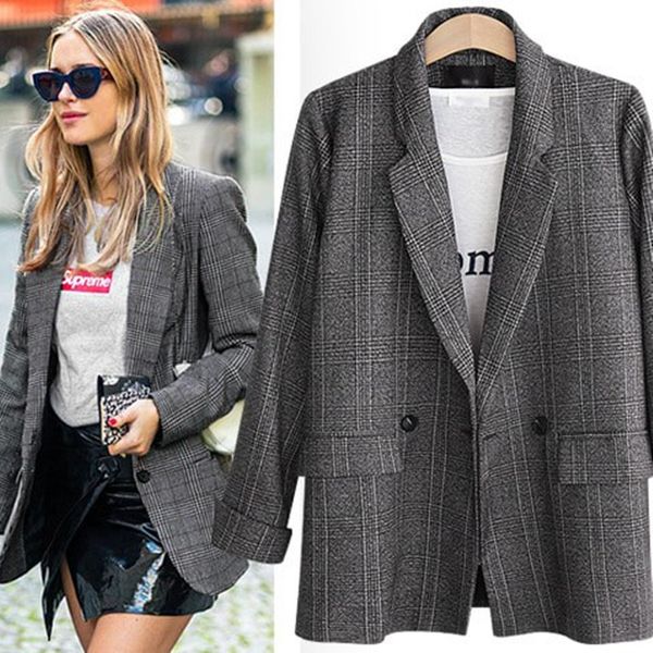 plaid casual suit women coat double breasted office lady blazer long womens jackets and coats 2020 spring new fashion clothing, White;black
plaid casual suit women coat double breasted office lady blazer long womens jackets and coats 2020 spring new fashion clothing, White;black