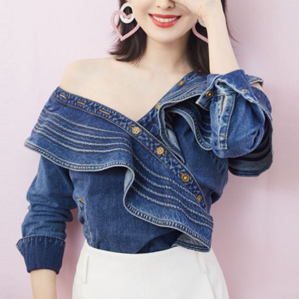 deat 2020 new v-neck full sleeves off one shoulder ruffles sleeves metal button blue denim shirt and white shorts wn55305l
deat 2020 new v-neck full sleeves off one shoulder ruffles sleeves metal button blue denim shirt and white shorts wn55305l