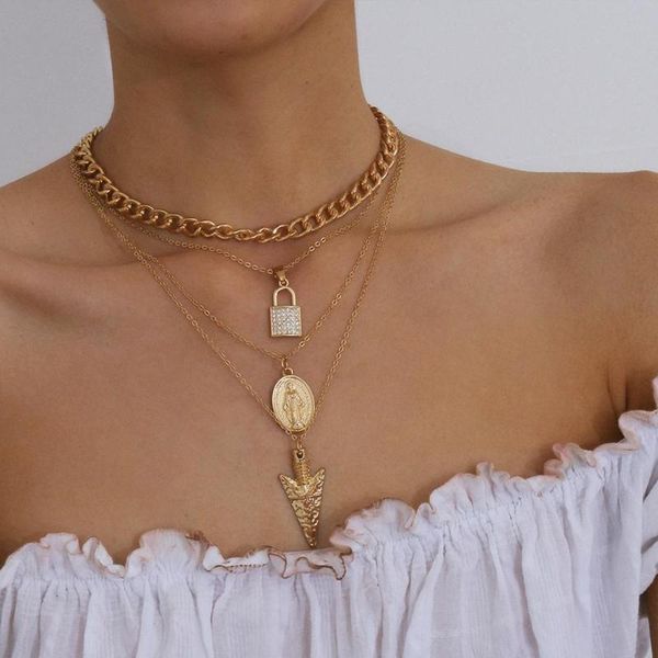cuban link chain choker necklace 4pcs/set punk layered crystal lock long pendant necklace for women collar jewlery, Silver
cuban link chain choker necklace 4pcs/set punk layered crystal lock long pendant necklace for women collar jewlery, Silver
