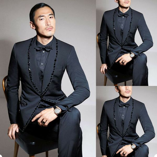 men's suits & blazers 2-piece handsome black mens suit rhinestone groom wedding for men slim fit tuxedos man, White;black
men's suits & blazers 2-piece handsome black mens suit rhinestone groom wedding for men slim fit tuxedos man, White;black