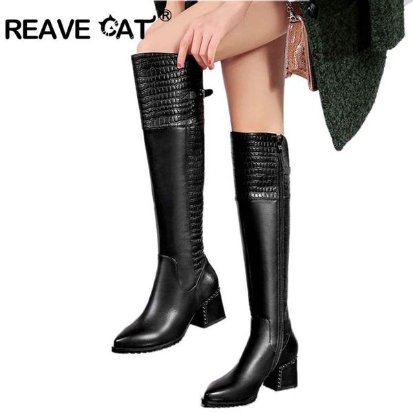 reave cat style women black boots casual knee high high heel boots punk genuine leather pointed toe botas mujer thick heel a778
reave cat style women black boots casual knee high high heel boots punk genuine leather pointed toe botas mujer thick heel a778