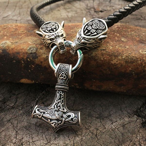 men necklace viking wolf head with hammer mjolnir necklace pendant norse talisman ethnic jewelry, Silver
men necklace viking wolf head with hammer mjolnir necklace pendant norse talisman ethnic jewelry, Silver