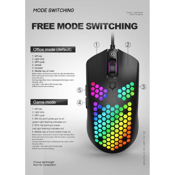 m5 hollow-out honeycomb shell gaming mouse colorful rgb backlit light wired mice 77ha
m5 hollow-out honeycomb shell gaming mouse colorful rgb backlit light wired mice 77ha