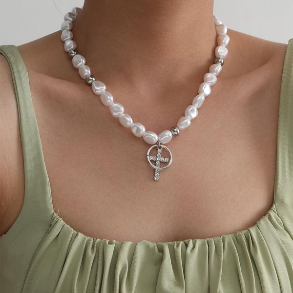 bohemian rhinestone cross simulated round pearl choker necklace collar statement clavicle chain necklace women wedding jewelry, Silver
bohemian rhinestone cross simulated round pearl choker necklace collar statement clavicle chain necklace women wedding jewelry, Silver