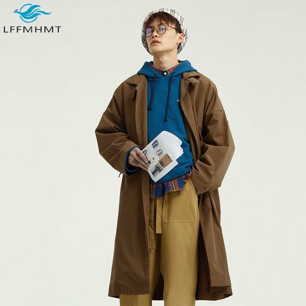 men korean style solid color single breasted loose casual long trench coat male cotton turndown collar oversize outwear overcoat, Tan;black
men korean style solid color single breasted loose casual long trench coat male cotton turndown collar oversize outwear overcoat, Tan;black