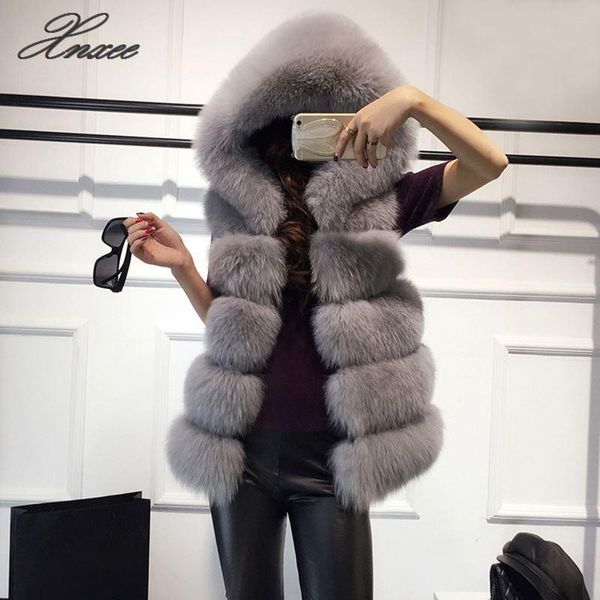 faux fur coat winter women 2020 casual hoodies warm slim sleeveless faux fur vest winter jacket coat women 3xl, Black
