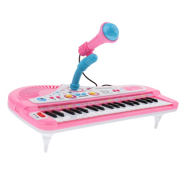 Electronic Keyboard Piano Toy For Kids Birthday Gift, Music Instruments With Microphone 37 Keys, Pink Blue Color Random