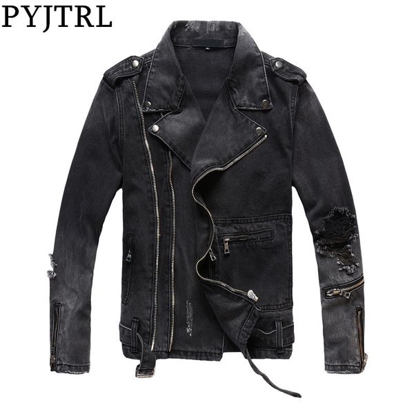 pyjtrl new mens autumn winter thick vintage holes ripped distressed coat black denim jacket for motorcycle zippers outwear, Black;brown
pyjtrl new mens autumn winter thick vintage holes ripped distressed coat black denim jacket for motorcycle zippers outwear, Black;brown
