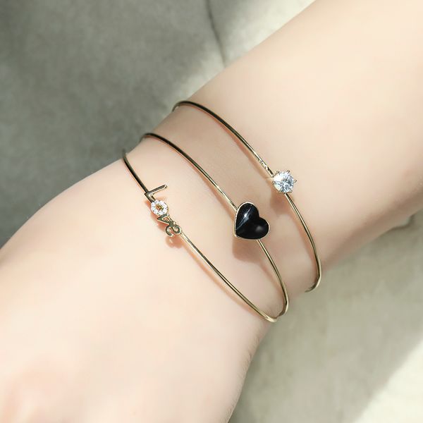new women's heart-shaped bracelet three-piece set zircon mosaic adjustable opening fashion bracelet summer, Black
new women's heart-shaped bracelet three-piece set zircon mosaic adjustable opening fashion bracelet summer, Black