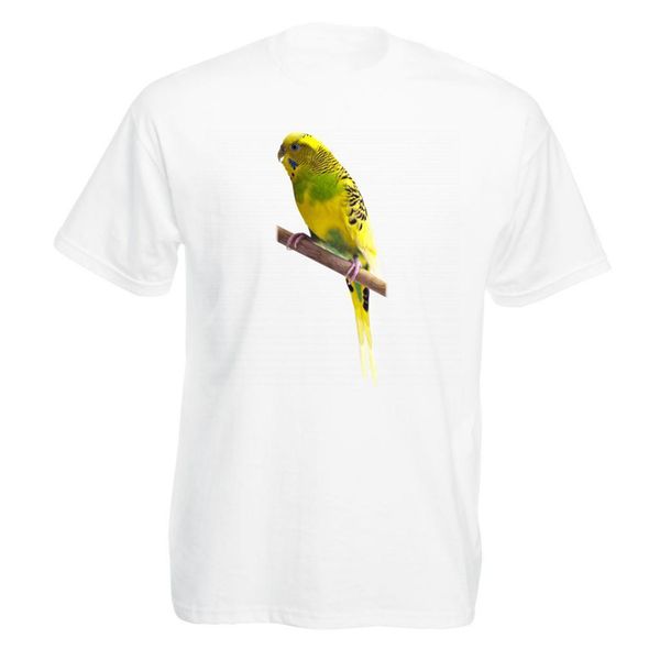 budgie digitally printed white standard t-shirt summer o-neck tee shirt