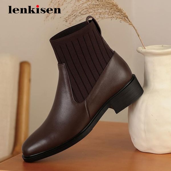 lenkisen knitting boots genuine leather patchwork breathable round toe thick med heel slip on young girls maiden ankle boots l68, Black
lenkisen knitting boots genuine leather patchwork breathable round toe thick med heel slip on young girls maiden ankle boots l68, Black