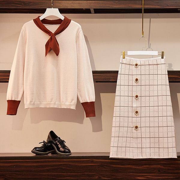 women's tracksuits arrival autumn winter runway bow tie overszie knitted pullover sweaters + plaid ladies skirt 2 pieces set plus size, Gray
women's tracksuits arrival autumn winter runway bow tie overszie knitted pullover sweaters + plaid ladies skirt 2 pieces set plus size, Gray
