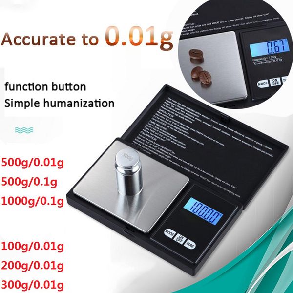 100/200/300/500g X 0.01g 1000g X 0.1 Digital Pocket Scale Electronic Precise Jewelry Scale High Precision Kitchen Scale