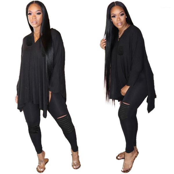 women hole two piece pants loose irregular v neck tshirt slim fit leggings pants famale solid casual suit, White
women hole two piece pants loose irregular v neck tshirt slim fit leggings pants famale solid casual suit, White