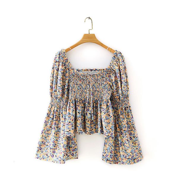 2020 designer long sleeve fall new women blouses fashion show thin square collar lotus leaf sleeve pleated casual print shirt, White
2020 designer long sleeve fall new women blouses fashion show thin square collar lotus leaf sleeve pleated casual print shirt, White
