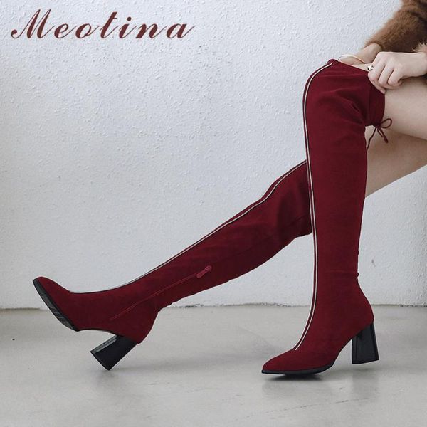 meotina winter thigh high boots women zipper thick high heels over the knee boots slim stretch pointed toe shoes lady fall 33-46, Black
meotina winter thigh high boots women zipper thick high heels over the knee boots slim stretch pointed toe shoes lady fall 33-46, Black