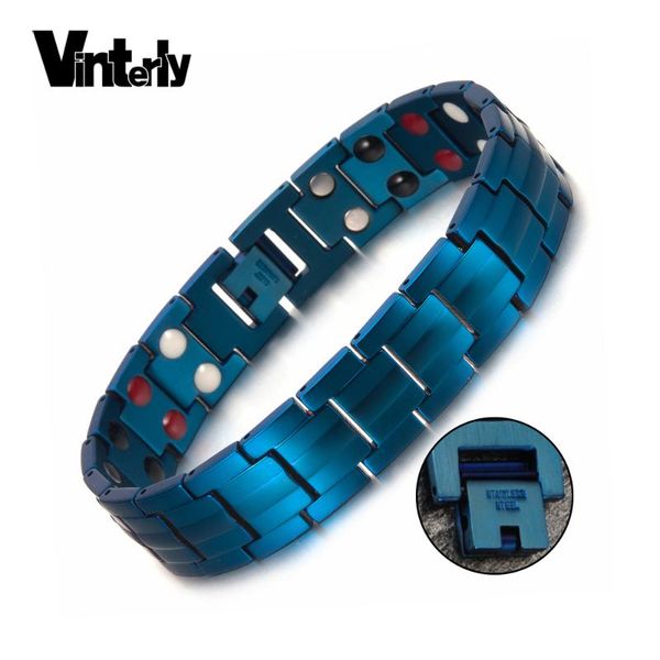 vinterly blue magnetic bracelet men chain link stainless steel men bracelet health energy germanium hologram mens bracelets 2020, Black
vinterly blue magnetic bracelet men chain link stainless steel men bracelet health energy germanium hologram mens bracelets 2020, Black