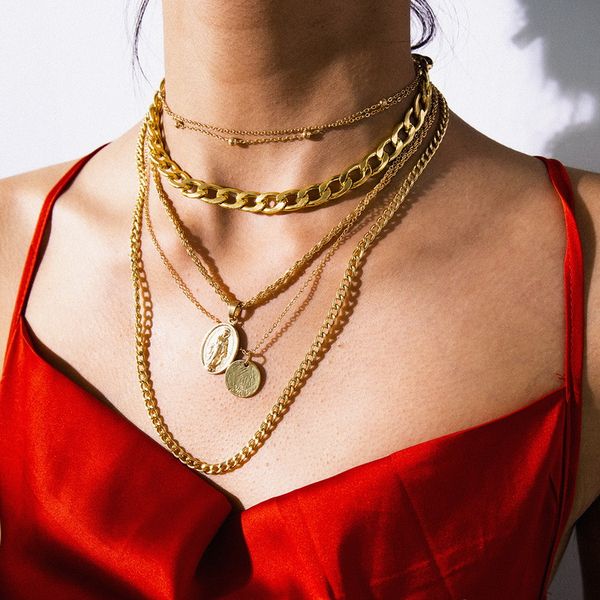 pendant necklaces vintage multilayer chains necklace punk exaggerated thick chain goddess coin women geometric clavicle jewelry, Silver
pendant necklaces vintage multilayer chains necklace punk exaggerated thick chain goddess coin women geometric clavicle jewelry, Silver