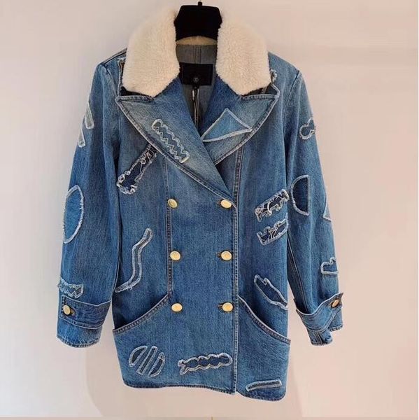 classic little lamb collar denim jacket high-end fashion patchwork pattern of the new autumn and winter denim graffiti coat, Tan;black
classic little lamb collar denim jacket high-end fashion patchwork pattern of the new autumn and winter denim graffiti coat, Tan;black