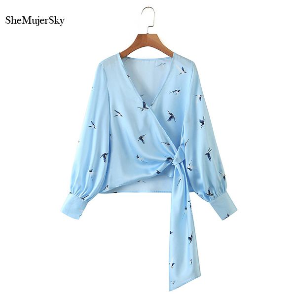 shemujersky women wrap blue blouses long sleeve v-neck satin shirts 2020 birds print, White
shemujersky women wrap blue blouses long sleeve v-neck satin shirts 2020 birds print, White