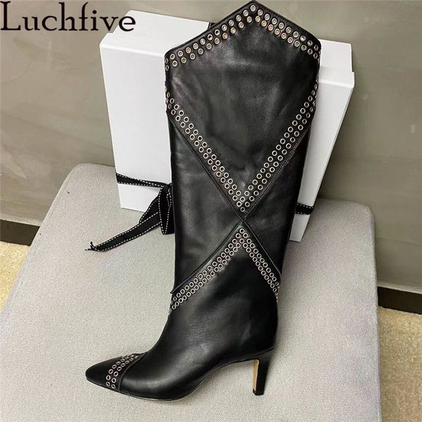 boots woman knee high eyelet inlaid ventilate designer pointy toe heel black real leather long
boots woman knee high eyelet inlaid ventilate designer pointy toe heel black real leather long