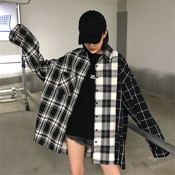 long harajuku women sleeve shirts plaid patchwork style female blusas turn-down collar korean mujer blouse, White
long harajuku women sleeve shirts plaid patchwork style female blusas turn-down collar korean mujer blouse, White