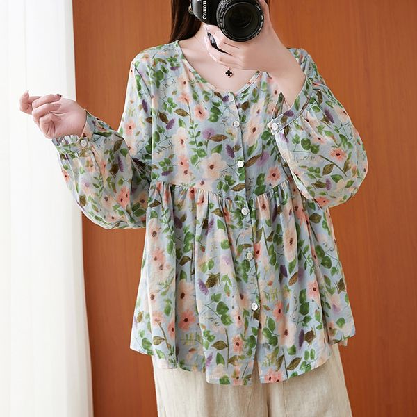 women's blouses & shirts coigarsam vintage floral print shirt womens cute loose cotton linen women green blue 5558, White
women's blouses & shirts coigarsam vintage floral print shirt womens cute loose cotton linen women green blue 5558, White