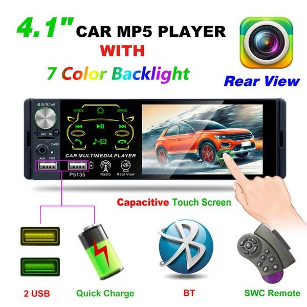 p5135 bluetooth car stereo mp5 player 4.1 inch touch screen usb aux fm radio receiver in dash head unit rear view camera
p5135 bluetooth car stereo mp5 player 4.1 inch touch screen usb aux fm radio receiver in dash head unit rear view camera