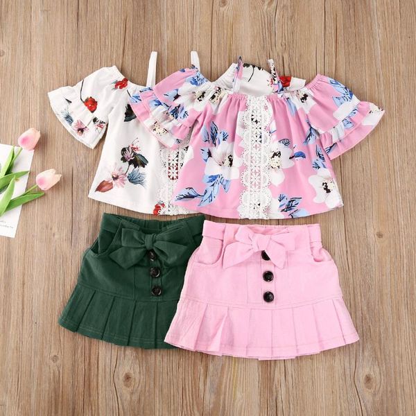 2020 kids girls clothing set summer lace floral printed off-shoulder sling short sleeve t-shirt button skirts 2 pieces suit, White
2020 kids girls clothing set summer lace floral printed off-shoulder sling short sleeve t-shirt button skirts 2 pieces suit, White