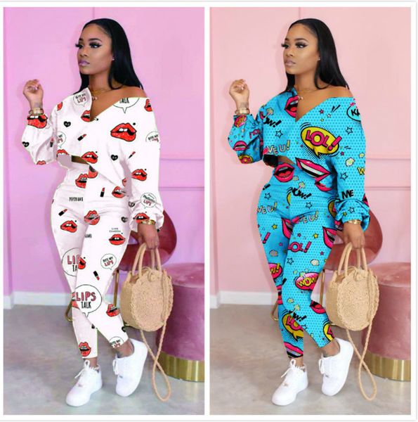 women 2 piece tracksuit printed red lip bat sleeve temperament suit casual t shirt cropped pants outfits ladies fashion leisure sportwear 15, Gray
women 2 piece tracksuit printed red lip bat sleeve temperament suit casual t shirt cropped pants outfits ladies fashion leisure sportwear 15, Gray