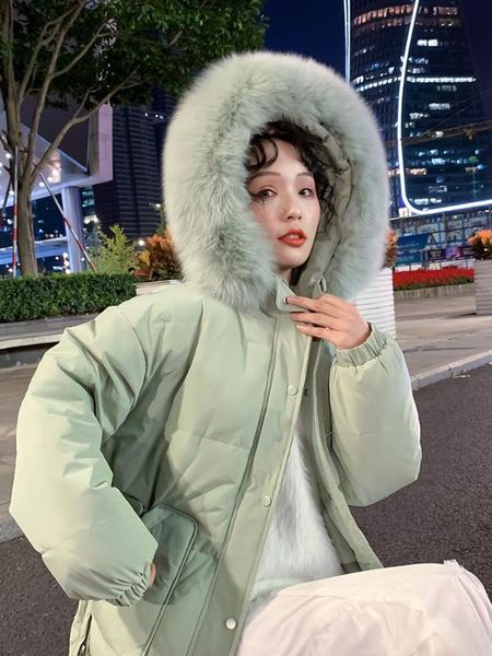 women's down & parkas 2021 winter women big real fur collar hooded coats female elastic waist jacket white duck oversize short s90, Black
women's down & parkas 2021 winter women big real fur collar hooded coats female elastic waist jacket white duck oversize short s90, Black