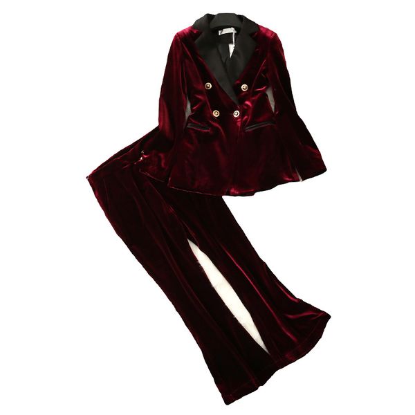 new autumn women blazer two piece sets long sleeve blazer coat straight leg pants fashion velvet suit two piece set, White 
new autumn women blazer two piece sets long sleeve blazer coat straight leg pants fashion velvet suit two piece set, White